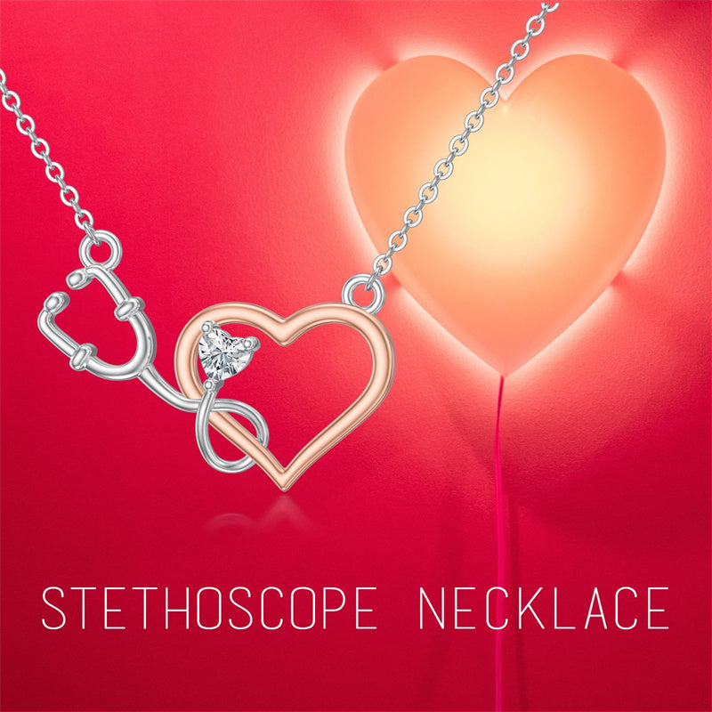 Sterling Silver  Heart Birthstone Stethoscope Pendant Necklace Medical Gifts for  Doctors Nurses RN APRN CNA EMT