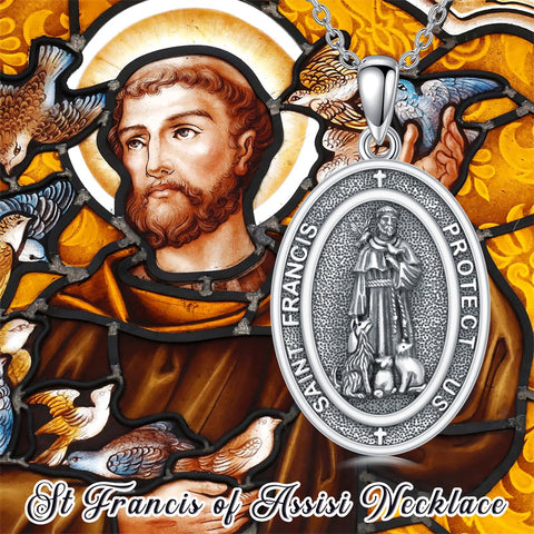 Sterling Silver St Anthony Francis Joseph Peregrine Raphael Sebastian Medal  Protection Pendant Necklace