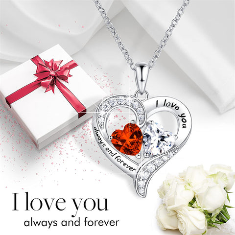 Mother’s Day Gift 925 Sterling Silver  Birthstone Necklace for Women, Jewelry  with 2 Birthstones, Diamond Customized Pendant Necklace