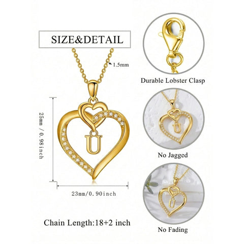 Heart Initial A-Z Pendant Necklace for 14K Gold Plated Women Initials Jewelry Gifts