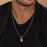 14K Gold Plated American Flag Initial Pendant Necklace for Men