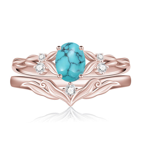 Sterling Silver 10K 14K 18K Gold  Oval Cut Unique Vine Gemstone Wedding Ring Set