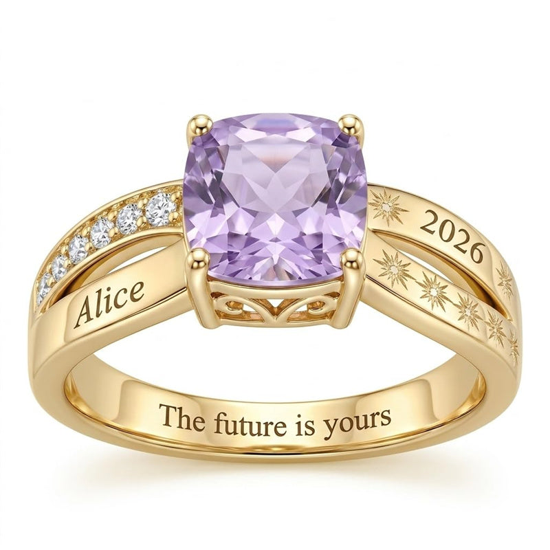 Sterling Silver Star Pattern Personalized  Class Ring for Women Elegant Graduation Gift