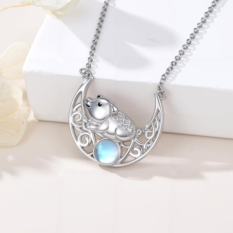 Sterling Silver Moonstone Celtic Knot Raccoon Otter Pig Dolphin Cow Pendant Necklace Birthday Mother's Day Gift