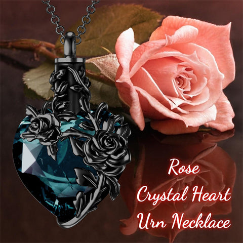 Sterling Silver Heart Crystal Rose Urn Necklaces for Ashes for Women
