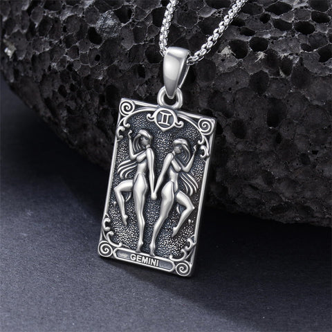 Sterling Silver Tarot Card 12 Zodiac Sign Pendant Necklace