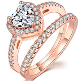 Copper Heart Shaped Cubic Zirconia Eternity Engagement Wedding Band Ring Set