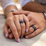Sterling Silver 10K 14K 18K Gold Purple Gemstone Amethyst  Rings Set Couple Promise Rings Wedding Anniversary Rings