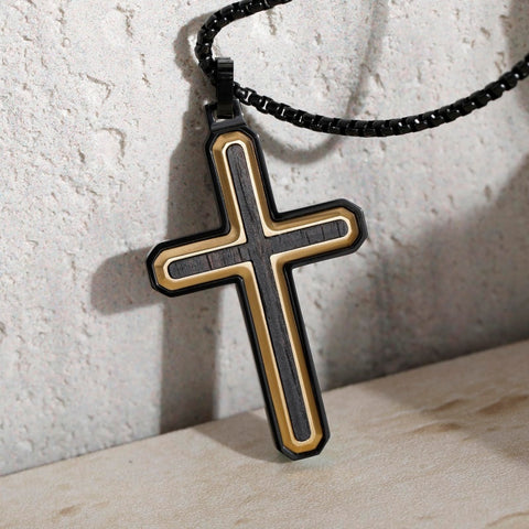 14K Gold Plated Wooden Cross Necklace Jewelry Gift for Him