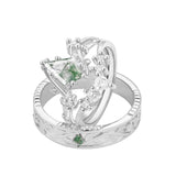 Sterling Silver10K 14K 18K Gold Natural Moss Agate Branch Leafy Engagement Ring Set For Couples