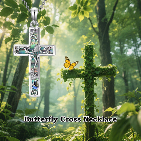 Sterling Silver Abalone Shell Bee Butterfly Dragonfly  Hummingbird Ladybug Cross Pendant Necklace for Women
