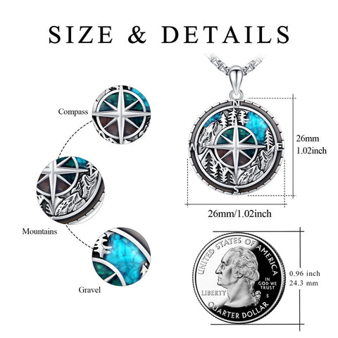 Mountain Necklace 925 Sterling Silver Mountain Pendant Wolf Necklace Compass Necklace for Men Women