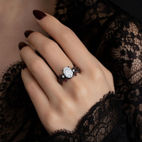 Sterling Silver 10K 14K 18K Gold Custom Engraved  Moissanite Gothic Ring for Women Halloween Gift