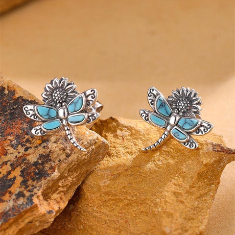 Sterling Silver Turquoise Dragonfly Stud Earrings