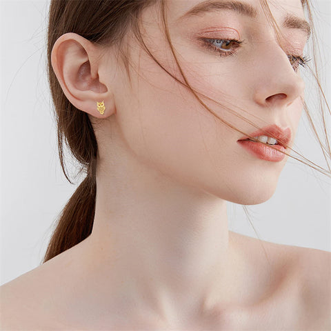 14k Gold Owl Stud Earrings