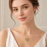 14K Gold Plated Double Heart Birthstone Rose Pendant Necklace for Women