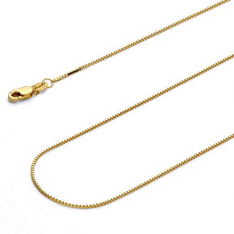 14K Real Gold Solid 1.0mm Box Link Chain Necklace with Lobster Claw Clasp