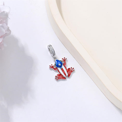 Sterling Silver Coqui Frog Flag Puerto Rico Charm Beads