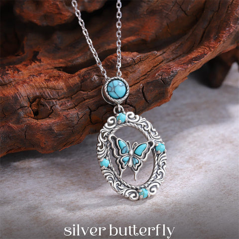 Sterling Silver Turquoise Butterfly Angel Wing Bee Hummingbird Pendant Necklace