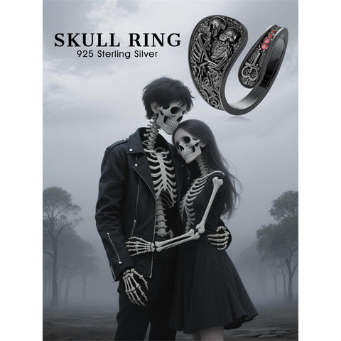 Sterling Silver Skull Couple Adjustable Spoon Ring