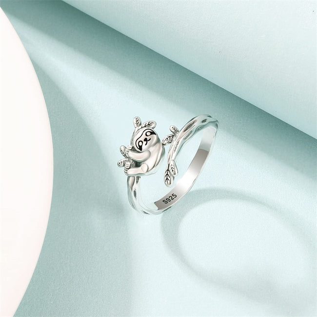 925 Sterling Silver Cute Animals Ring Sloth/Koala/Bat Adjustable Rings Jewelry For Women Girls
