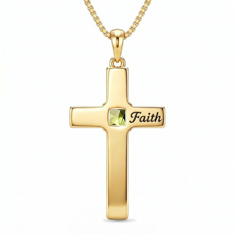 14K Gold Plated  Birthstone Cross Necklace  Pendant Necklace Mother's Day Birthday Gifts for Women
