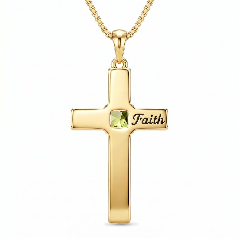 14K Gold Plated  Birthstone Cross Necklace  Pendant Necklace Mother's Day Birthday Gifts for Women