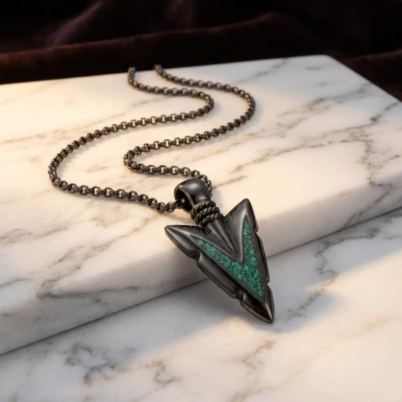 Malachite Turquoise Arrow Pendant Necklace for Men