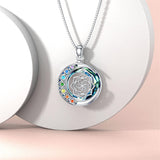 Sterling Silver Crystal Triple Moon Goddess Hamsa Hand Lotus Tree of Life Flower of Life Chakra Pendant Necklace
