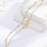 14K Gold Plated  Faith Cross Religious  Double Layered Anklet