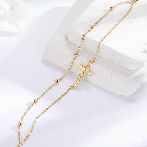14K Gold Plated  Faith Cross Religious  Double Layered Anklet
