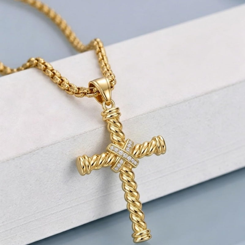 14K Plated Gold Cross Pendant Crucifix Necklace Christian Jewelry Baptism Religious Faith