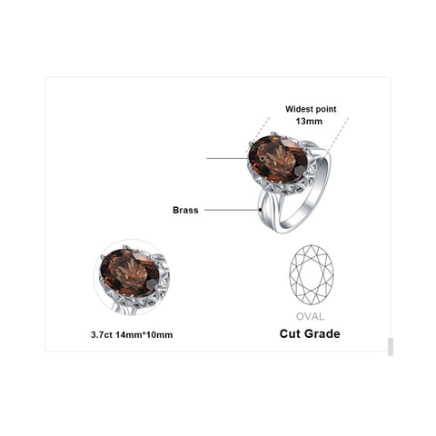 14K Gold Plated  Oval Shape 3.7CT Genuine Smoky Quartz Cocktail Rings for Her