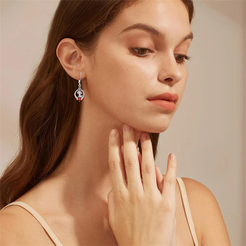 Sterling Silver Heart-Shaped Cubic Zircon Otter Cow Raccoon Leverback Earrings