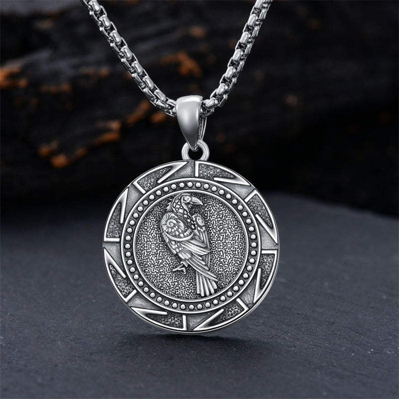 Sterling Silver Viking Raven Bear Odin Wolf Pendant Necklace for Men