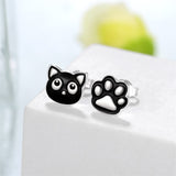 Black Cat Earrings for Girls 925 Sterling Silver Black Cat Stud Earrings Kawaii Cat Jewelry Gifts for Girls Women