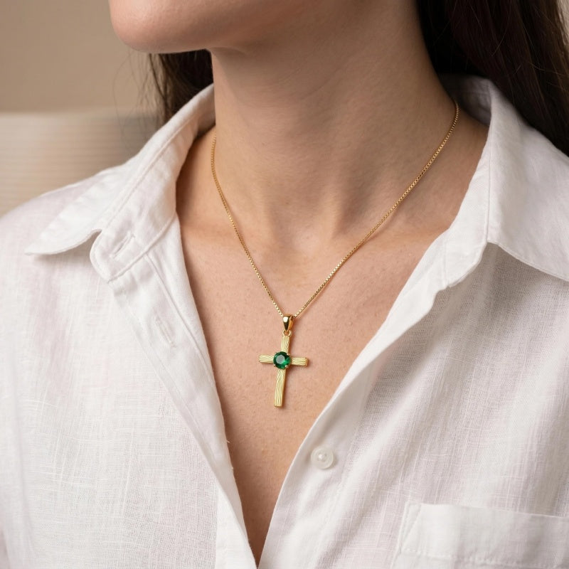 14K Gold Plated  Birthstone Cross Necklace  Pendant Necklace Mother's Day Birthday Gifts for Women