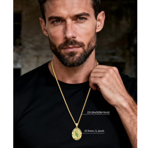 Patron Saint Medals Protection  14K Gold Plated Necklace for Men