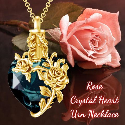 Sterling Silver Heart Crystal Rose Urn Necklaces for Ashes for Women