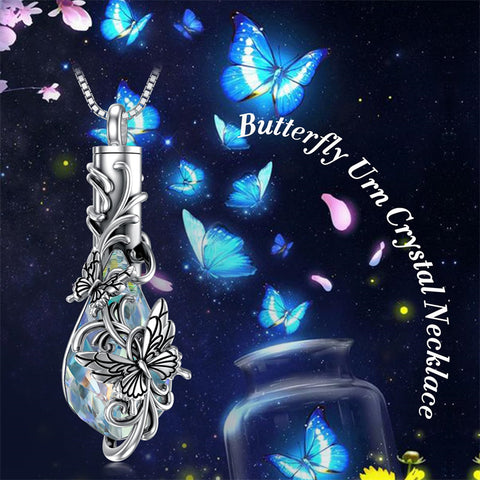 Sterling Silver Teardrop Crystal Butterfly Dragonfly Fox Hummingbird Phoenix Tree of Life Urn Necklaces for Ashes