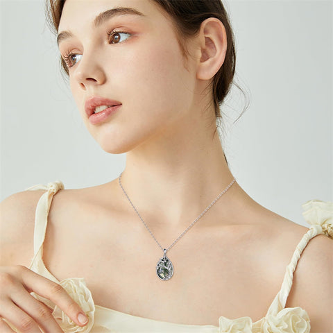 Sterling Silver Moss Agate Tree of Life Pendant Necklace