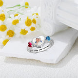 Sterling Silver Personalized Birthstone Photo Engraved Photo Ring
