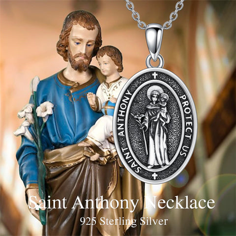 Sterling Silver St Anthony Francis Joseph Peregrine Raphael Sebastian Medal  Protection Pendant Necklace