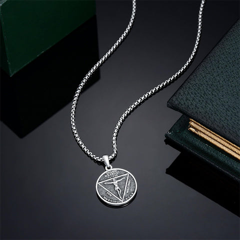 Sterling Silver Aztec Lion Cross Pendant Necklace