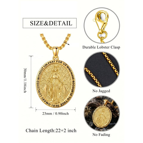 14K Gold Plated Saint Medal Christian  Pendant Necklace for Men