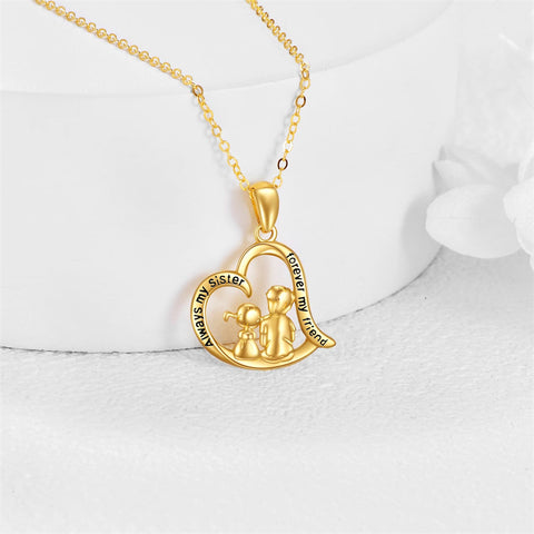 14K Gold Sister Gifts from Brother to Sister,Brother and Sister Necklace Heart Pendant Jewelry