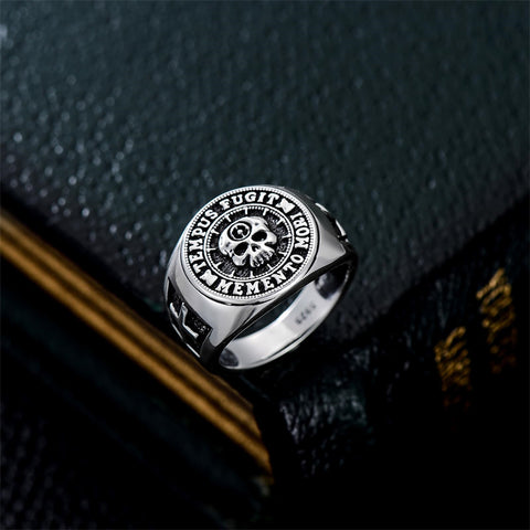 Memento Mori Ring 925 Sterling Silver Skull Ring Memento Mori Jewelry Gifts for Men Father Husband for Christmas Birthday