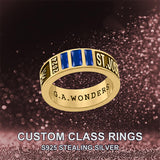 Sterling Silver 10K 14K 18K Gold Personalized Birthstone Pattern Class Ring for Men