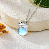Sterling Silver Moonstone Fox Dolphin Axolotl Teddy Bear Hippo Raccoon Pendant Necklace for Women