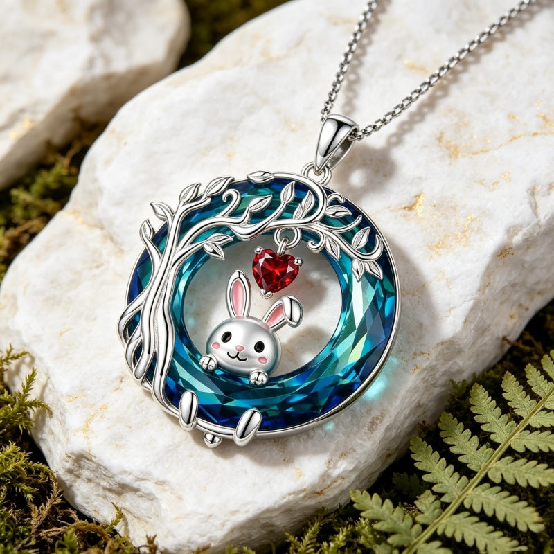Sterling Silver Blue Crystal  Tree of Life Raccoon Bunny Cat Corgi  Pendant  Necklace  Anniversary Birthday Gifts